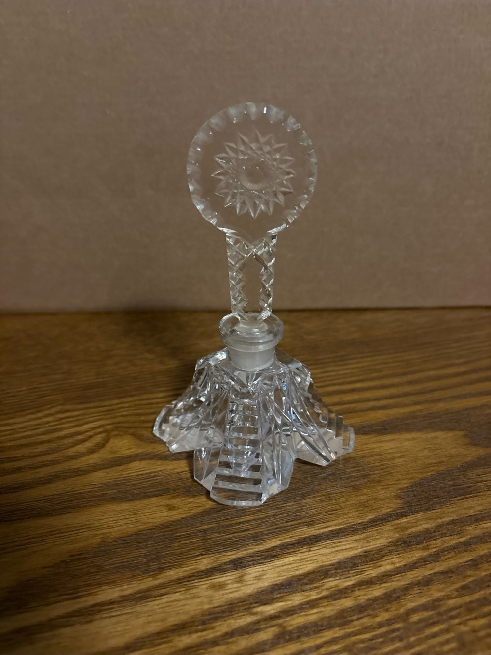 Vintage Cut Glass Perfume Bottle with Starburst Stopper - Clear